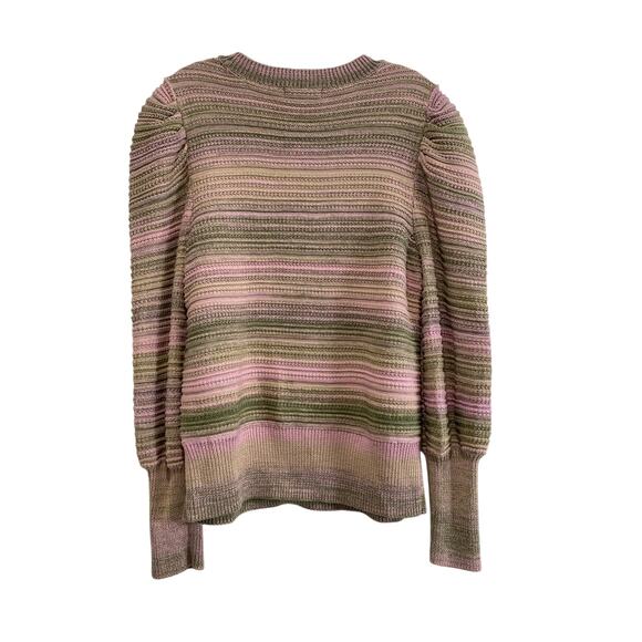 Pastel Statement Bubble Sleeve Striped Cable Chunky Knit Sweater Womens Size L - Picture 8 of 8